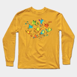 Elemental Magical Fantasy Colorful Hummingbirds Flying, Kawaii Cute Long Sleeve T-Shirt